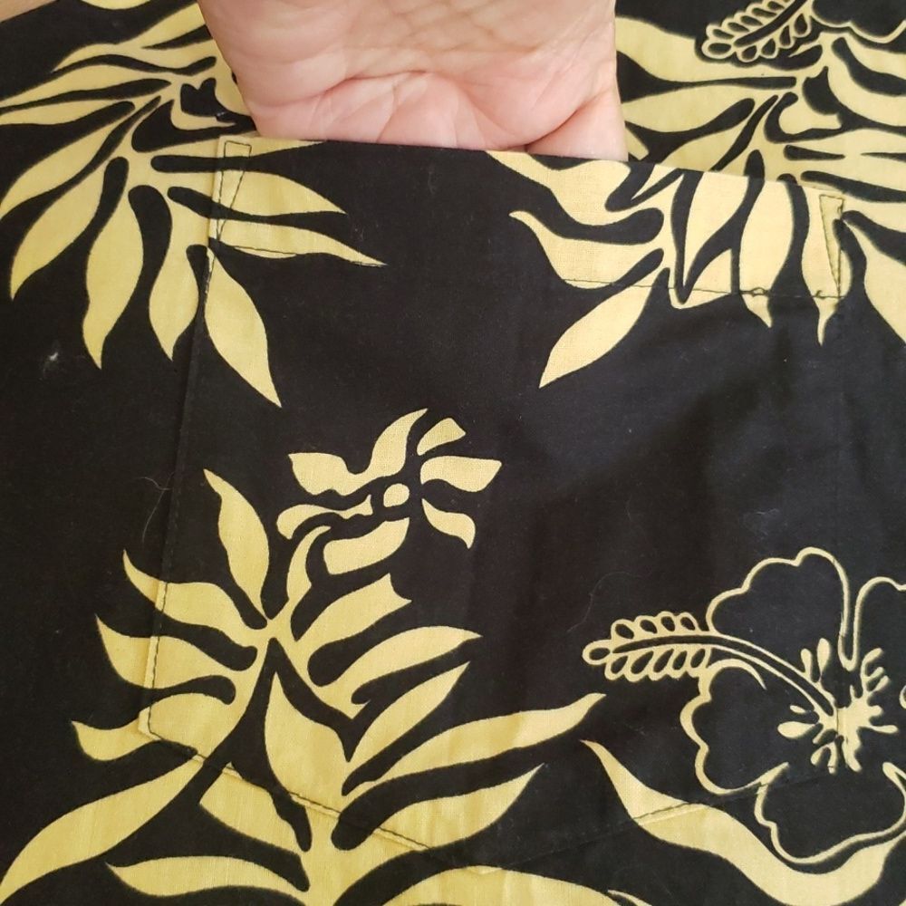 Go Barefoot Aloha Shirt Men's L Hawaiian Gold Black 100% Cotton Made In USA - Picture 4 of 6
